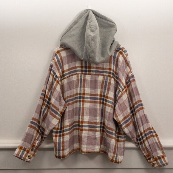 Lucky Brand Hooded Plaid Flannel Shacket – Purple Blue Grunge Style XL - Picture 3 of 4